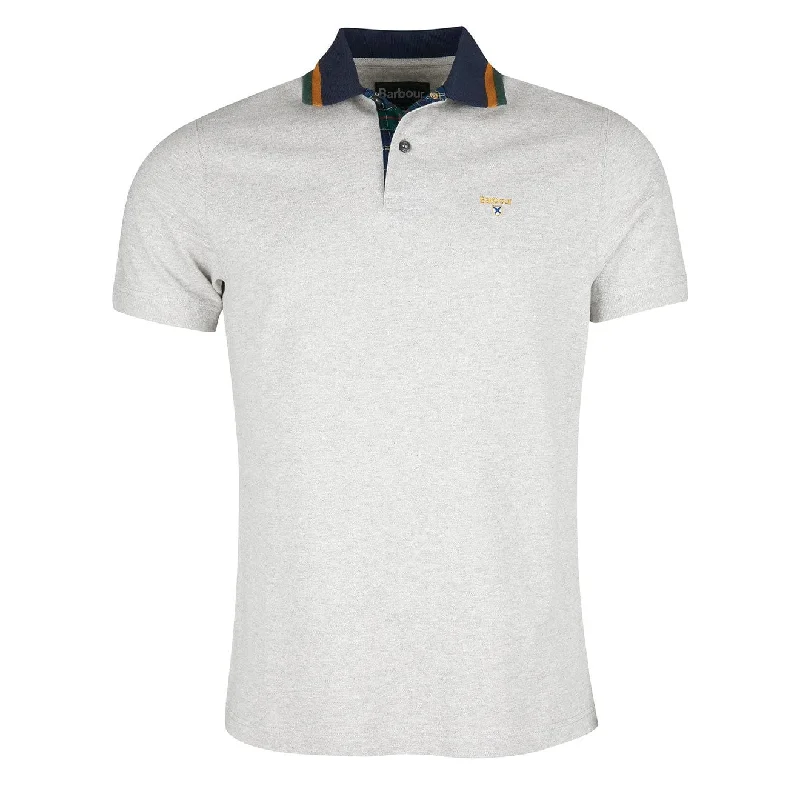 Men's polo shirts lightweight white-Barbour Prep Tipped Polo Shirt Grey Marl