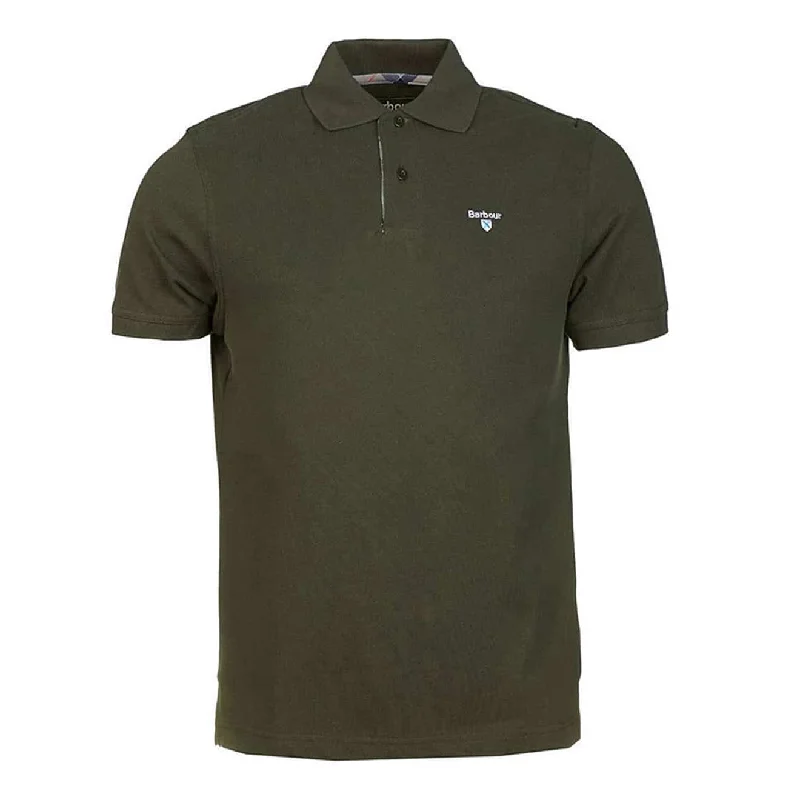 Men's polo shirts everyday brown-Barbour Tartan Cotton Pique Polo Shirt Forest Green