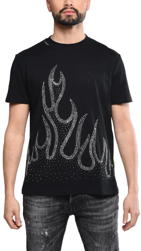 Men's T-shirts slim gray-Black T Shirt With Flame | BLACK