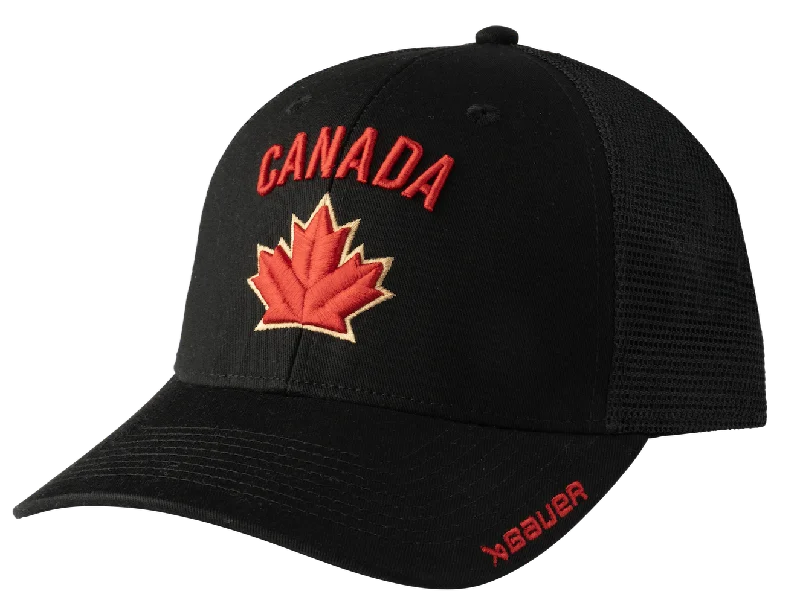 Men's hats trendy white-Canada World Junior Black Adjustable Cap (BAUER)