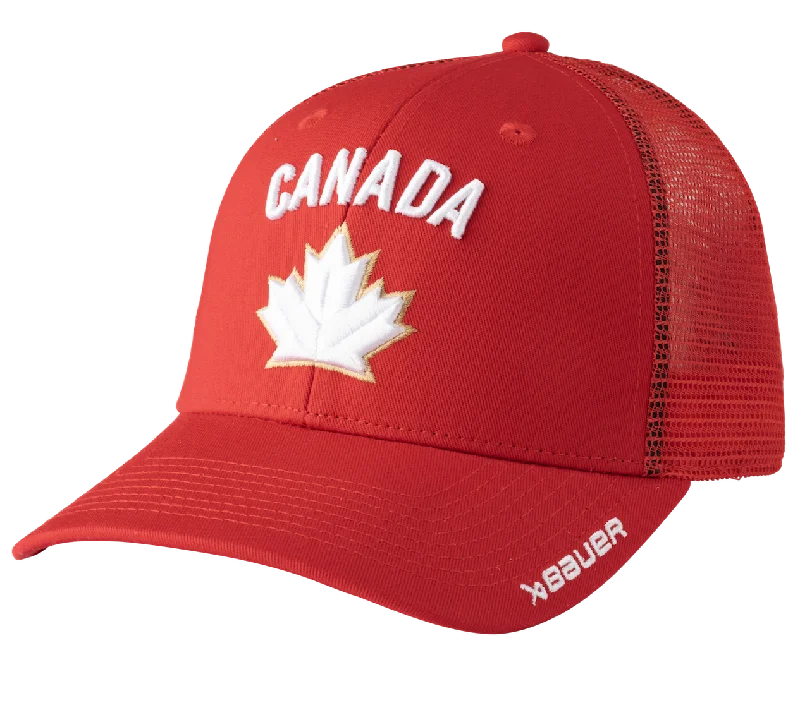 Men's hats breathable black-Canada World Junior Red Adjustable Cap (BAUER)