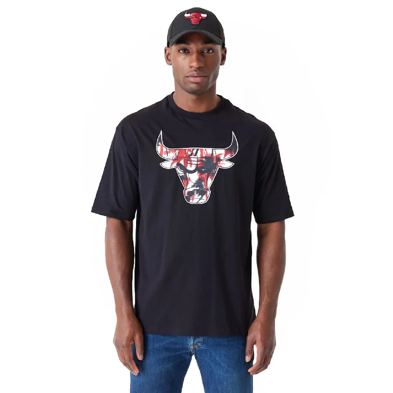 Men's T-shirts casual navy-Chicago Bulls NBA Large Infill Black Oversized T-Shirt