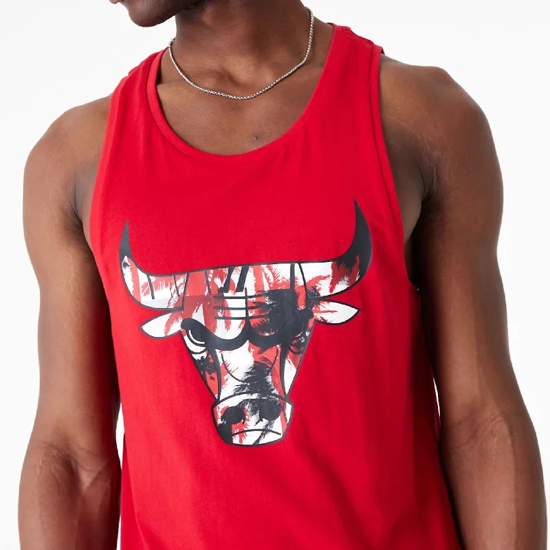 Men's T-shirts comfy brown-Chicago Bulls NBA Palm Tree Infill Red Tank Top