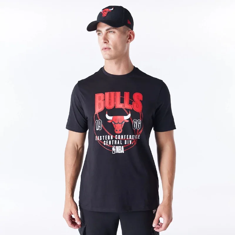 Men's T-shirts slim brown-Chicago Bulls NBA Wordmark Graphic Black T-Shirt