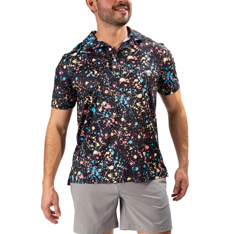 Men's polo shirts lightweight green-Chubbies The Paint Drips Performance Polo Shirt - Black - Pattern Base (Plaids)