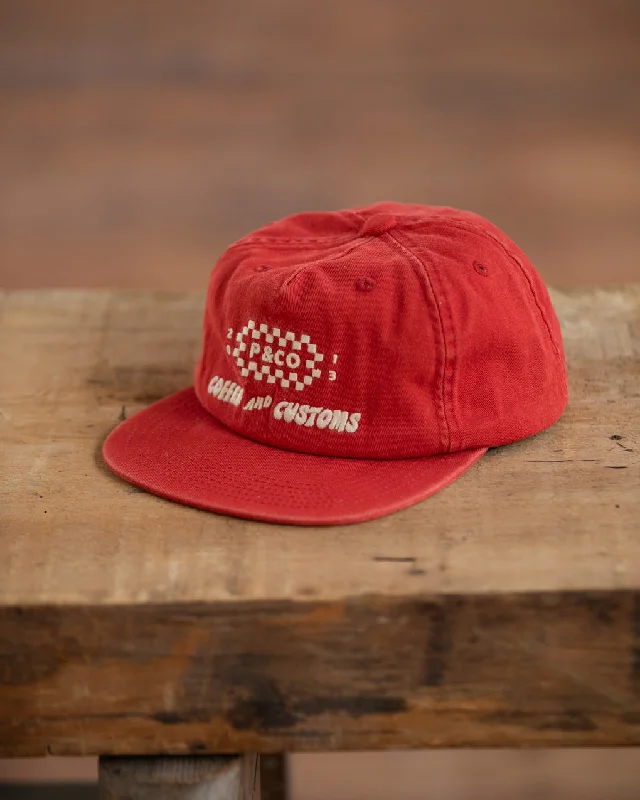 Men's hats casual gray-Coffee & Customs 5 Panel - Red