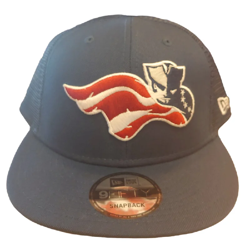 Men's hats lightweight gray-Somerset Patriots New Era 9Fifty Flat Brim Navy Trucker Snap Back Cap