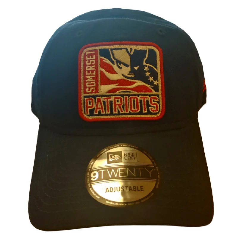 Men's hats lightweight navy-Somerset Patriots New Era 9Twenty Logo Mix Patch Slide Buckle Adjustable Unstructured Cap