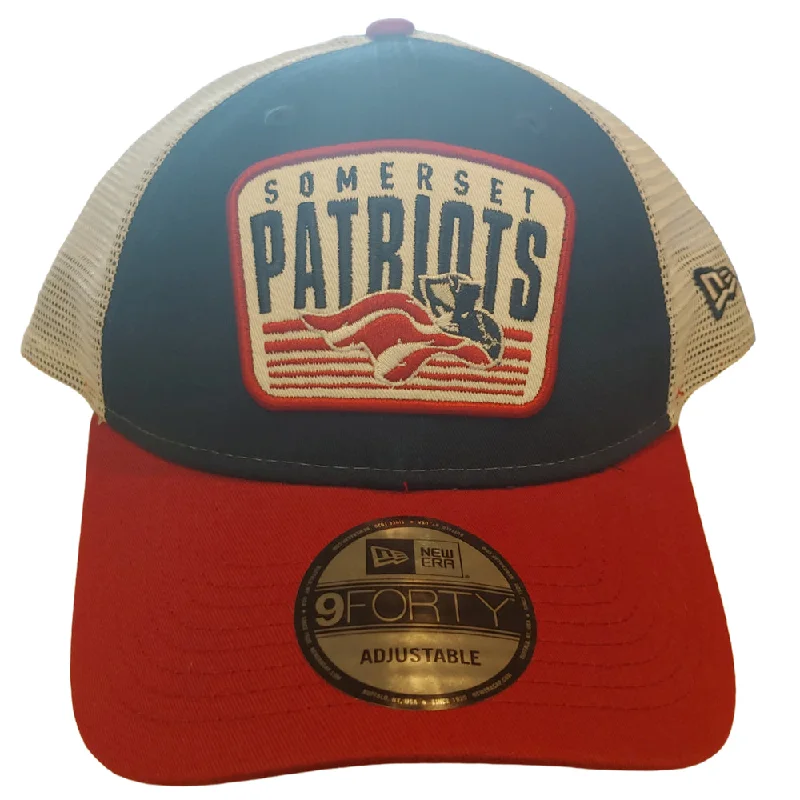 Men's hats breathable green-Somerset Patriots Youth New Era 9Forty Patch Snap Back Cap