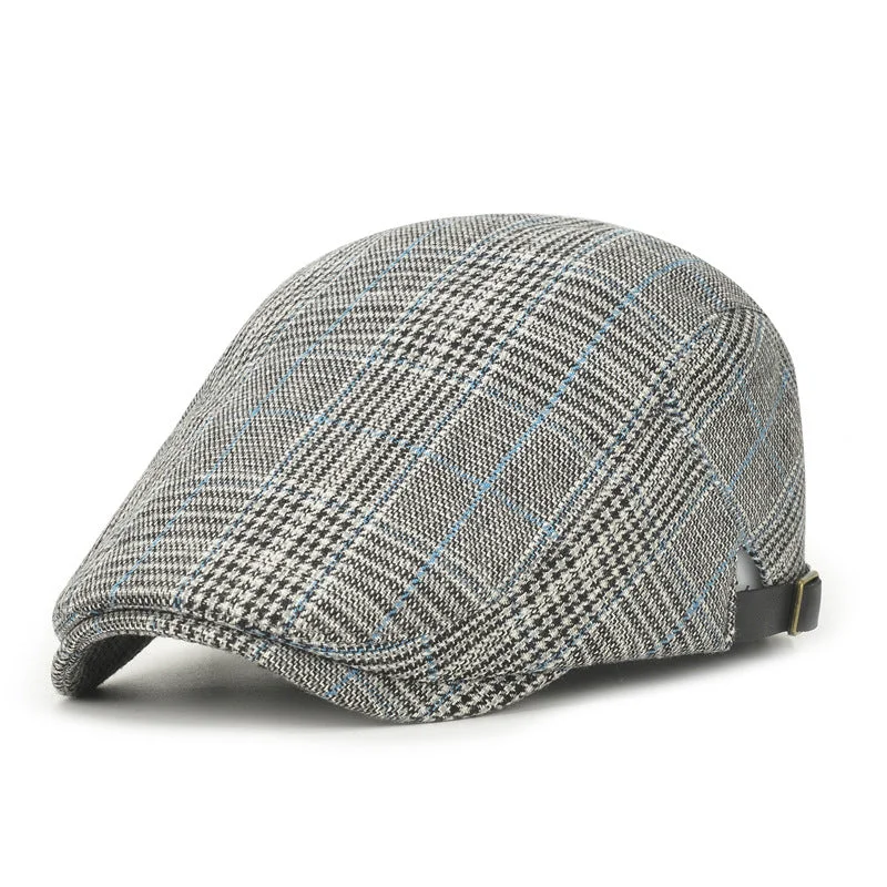 Men's hats durable tan-Plaid fashionable and comfortable beret men's and women's same cap