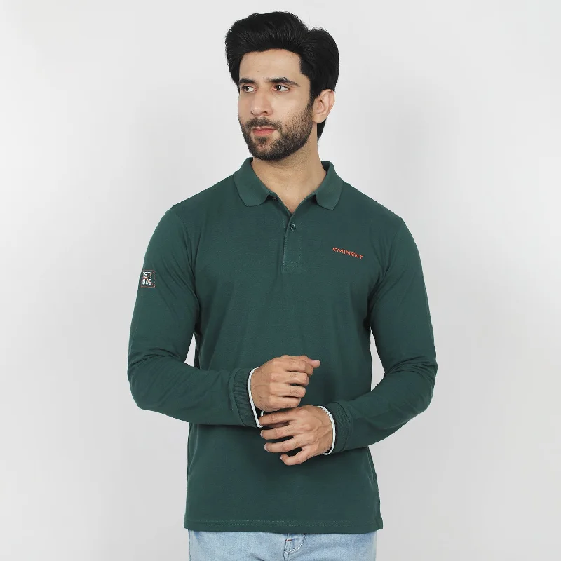 Men's polo shirts slim green-Eminent Men's Full Sleeves Polo T-Shirt - Dark Green