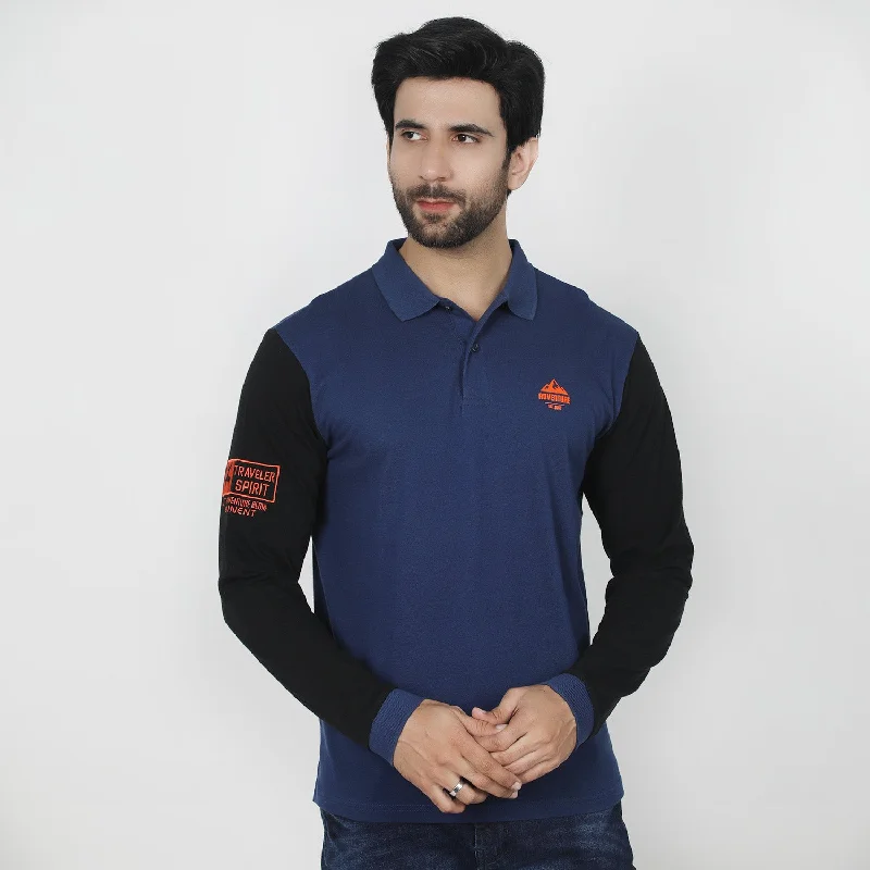 Men's polo shirts casual brown-Eminent Men's Full Sleeves Polo T-Shirt - Navy Blue