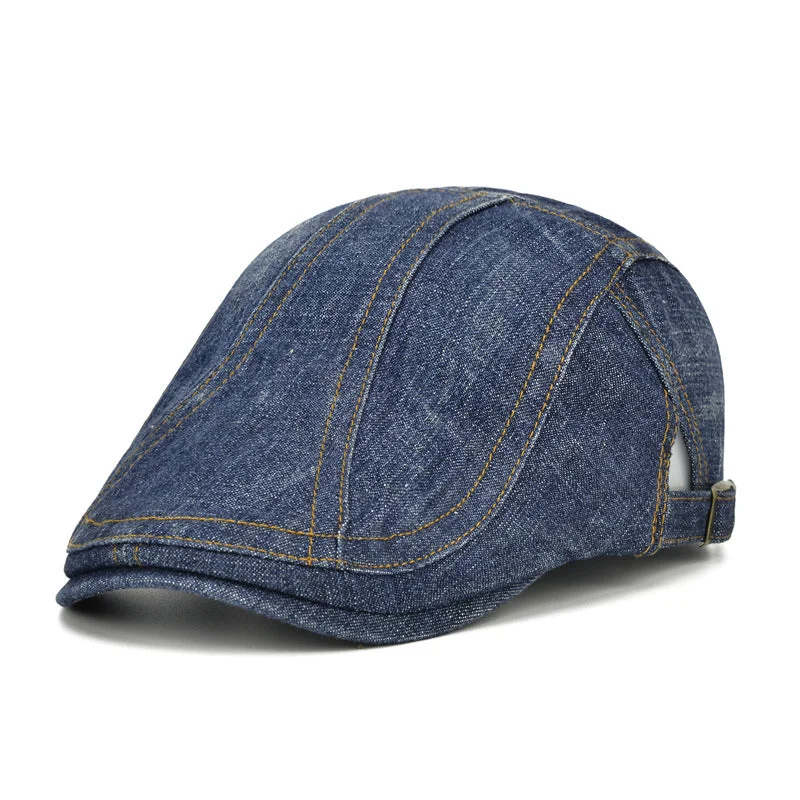 Men's hats warm navy-Washed and ground old cotton denim cap