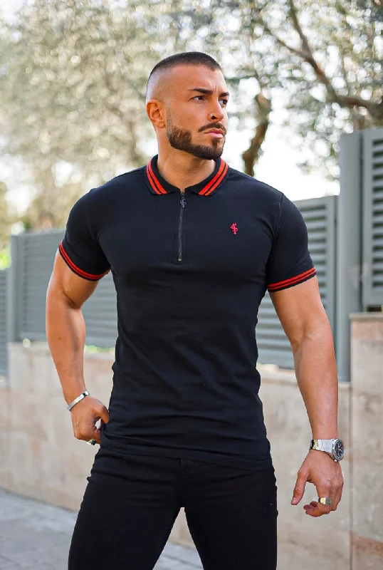 Men's polo shirts lightweight green-Father Sons Classic Black / Red Collar and Sleeve Contrast Polo Short Sleeve - FSH619