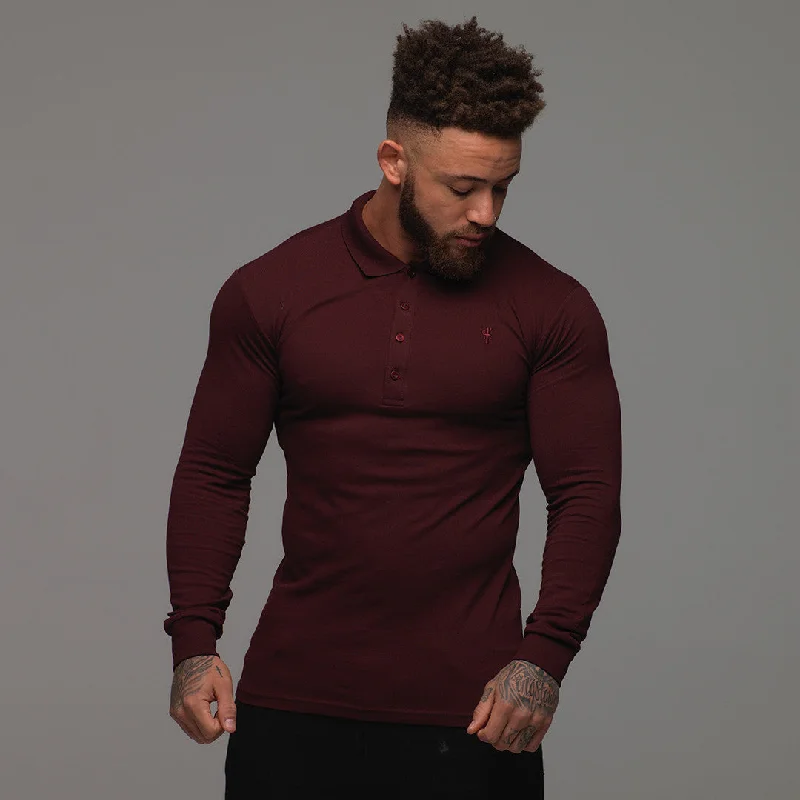 Men's polo shirts classic gray-Father Sons Classic Burgundy Long Sleeve Polo Shirt FSH034