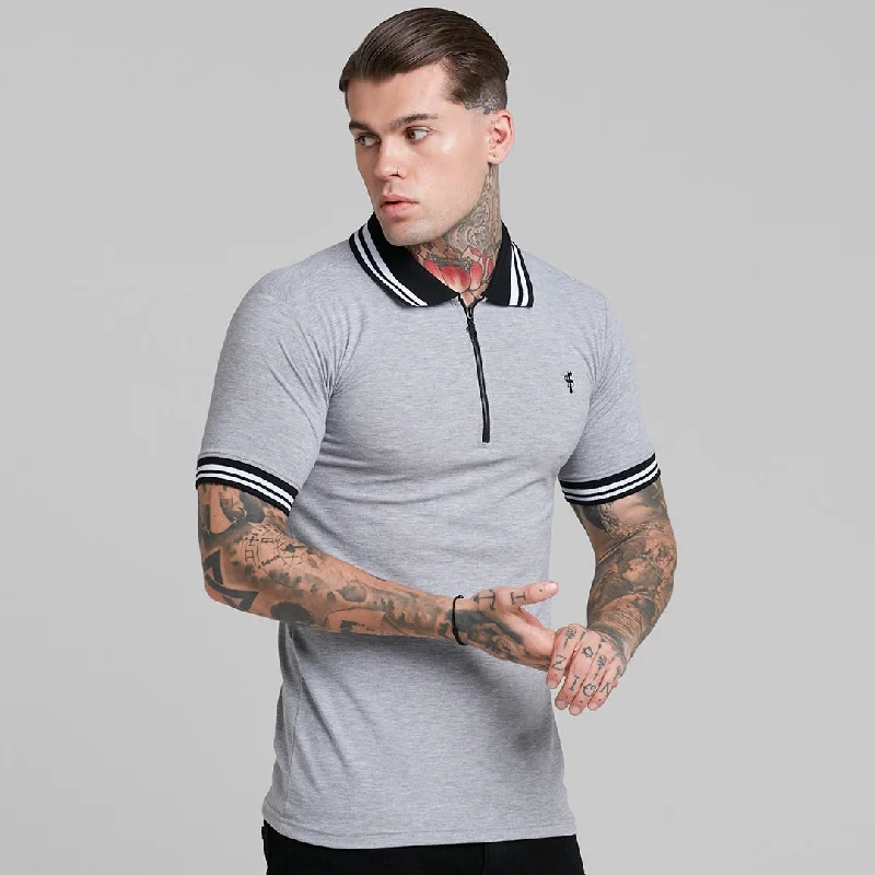 Men's polo shirts everyday navy-Father Sons Classic Grey Contrast Collar Polo Shirt - FSH237