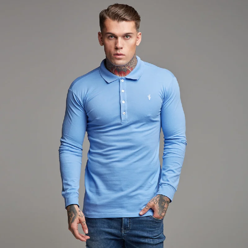 Men's polo shirts casual white-Father Sons Classic Light Blue Polo Long Sleeve Shirt - FSH161