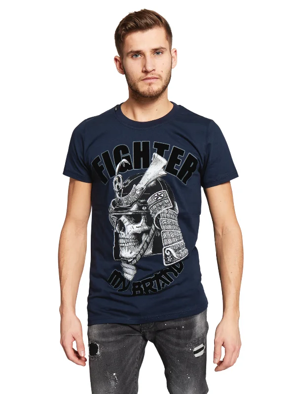 Men's T-shirts comfy white-FIGHTER SAMURAI T-SHIRT | NAVY