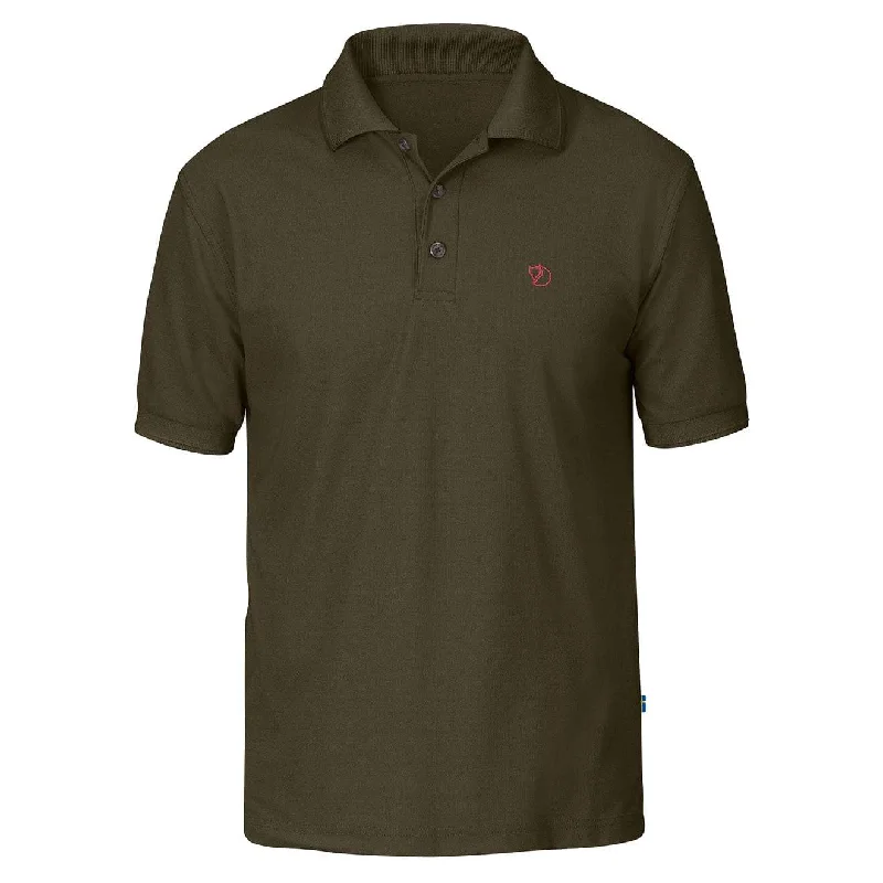 Men's polo shirts durable brown-Fjallraven Crowley Pique Shirt Dark Olive