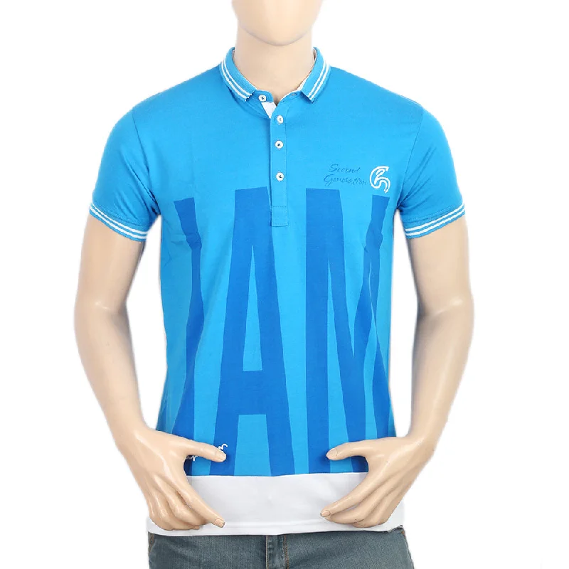 Men's polo shirts slim tan-Men's Half Sleeves Polo T-Shirt - Blue