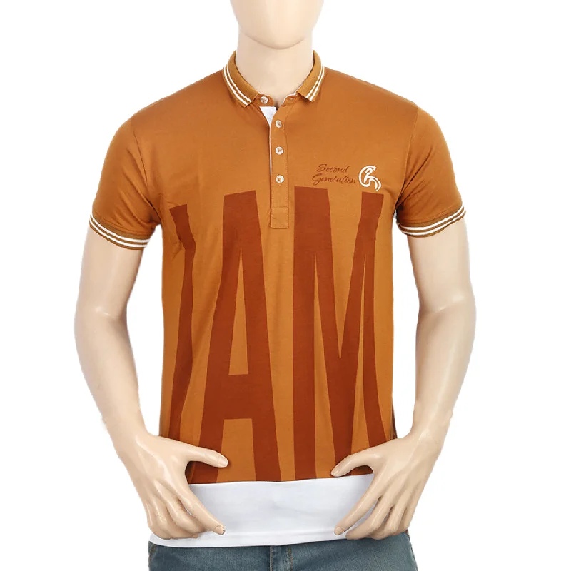 Men's polo shirts lightweight black-Men's Half Sleeves Polo T-Shirt - Brown