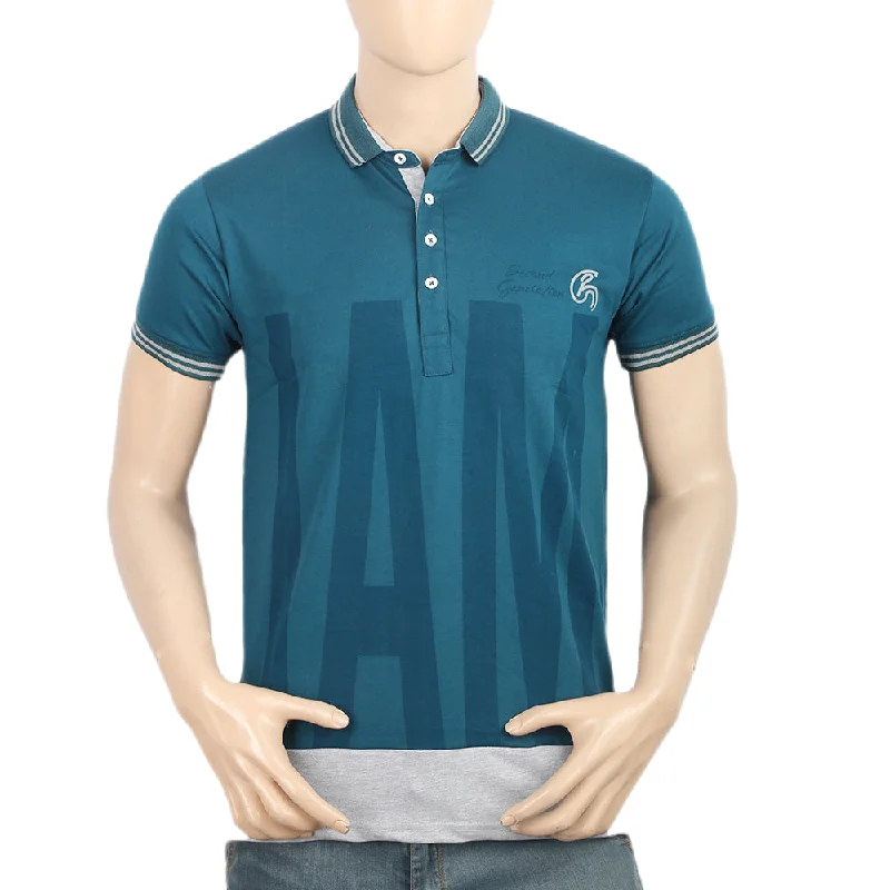 Men's polo shirts stylish white-Men's Half Sleeves Polo T-Shirt - Steel Green