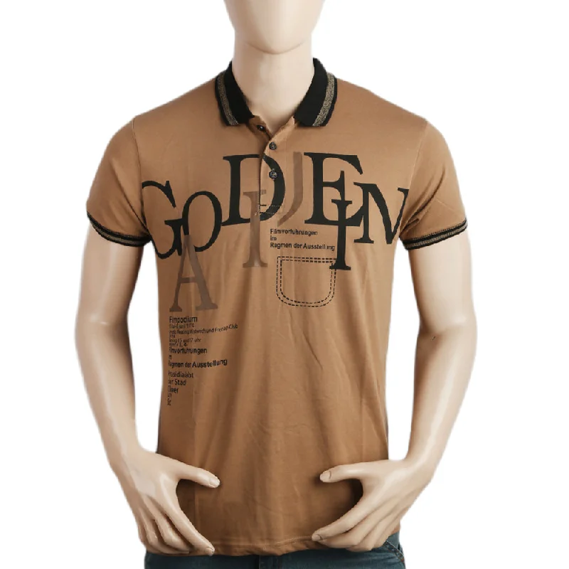 Men's polo shirts slim gray-Mens Half Sleeves Polo T-Shirt - Brown