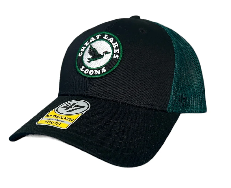 Men's hats everyday black-Great Lakes Loons '47 Black Pop Up Trucker Cap - Youth