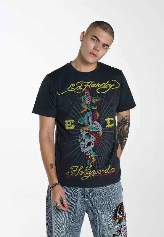 Men's T-shirts graphic black-Mens Hollywood-Snake T-Shirt - Black