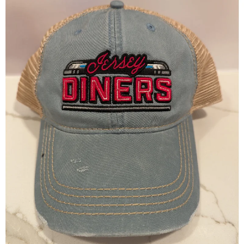 Men's hats cozy green-Jersey Diners Adult Wordmark Distressed Snap Back Tea Stain Cap