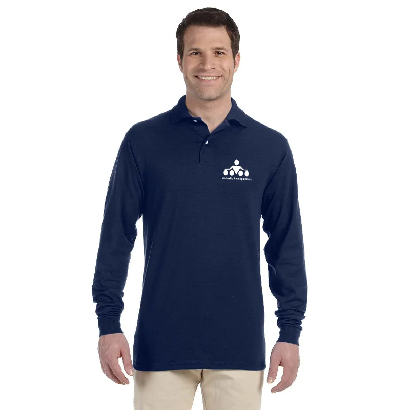 Men's polo shirts casual navy-Jerzees Adult Long-Sleeve Jersey Polo With Spotshield, Full Color