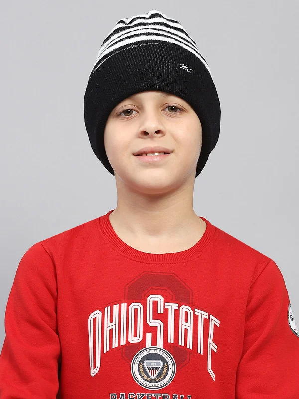 Men's hats trendy navy-Kids Black Self Design Cap