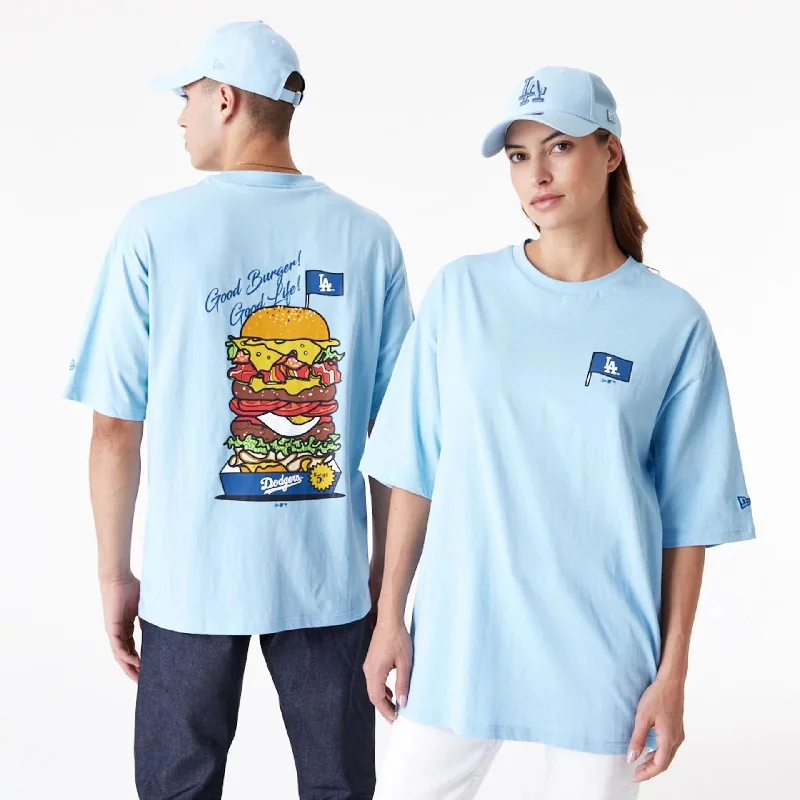 Men's T-shirts everyday black-LA Dodgers MLB Burger Graphic Pastel Blue Oversized T-Shirt