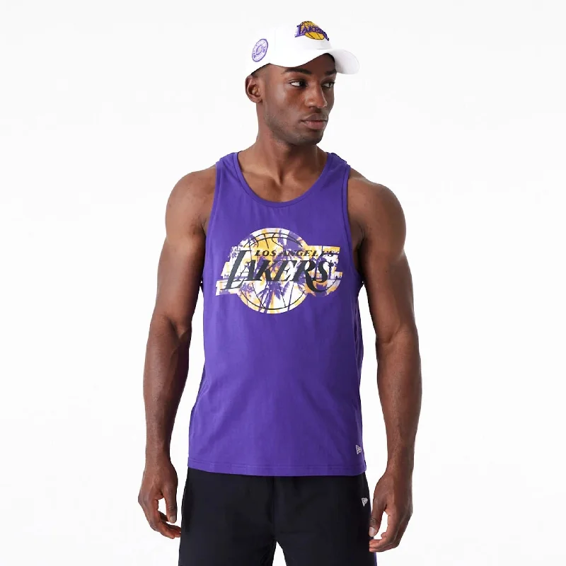 Men's T-shirts graphic green-LA Lakers NBA Palm Tree Infill Purple Tank Top