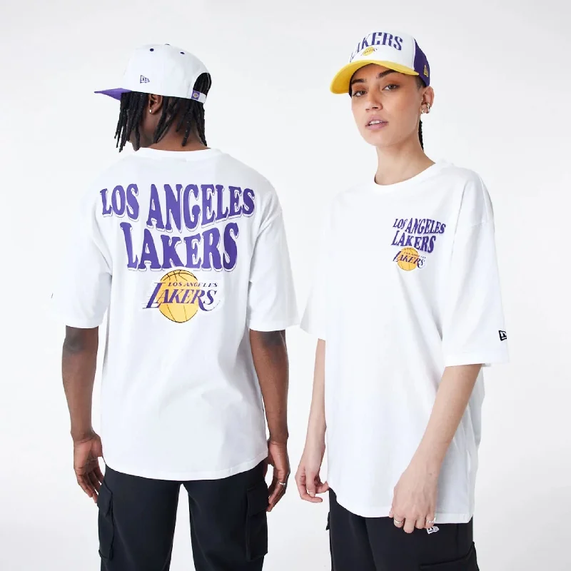 Men's T-shirts casual white-LA Lakers NBA Script White Oversized T-Shirt