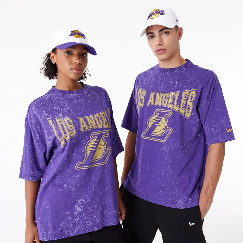 Men's T-shirts comfy brown-LA Lakers NBA Washed Purple Oversized T-Shirt