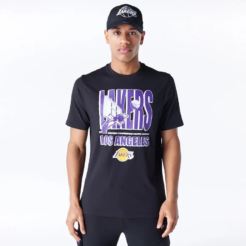 Men's T-shirts breathable white-LA Lakers NBA Wordmark Graphic Black T-Shirt