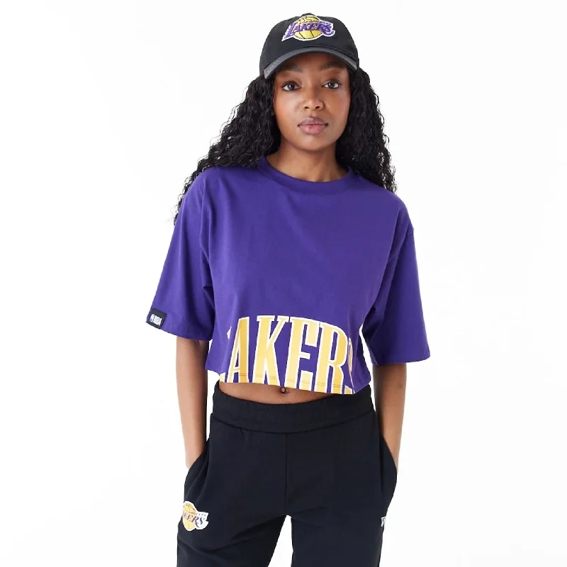 Men's T-shirts slim white-LA Lakers Womens NBA Team Wordmark Purple Crop T-Shirt