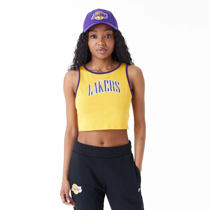 Men's T-shirts breathable black-LA Lakers Womens Womens NBA Team Wordmark Yellow Crop Tank Top