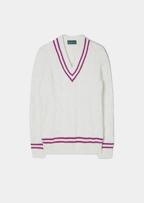 Men's polo shirts soft white-Heather Ladies Cable Knit Cricket Jumper In Ecru