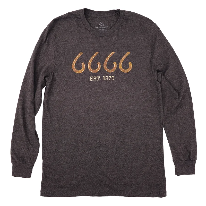 Men's T-shirts lightweight white-Long Sleeve Crewneck with Leather 6666- Gray