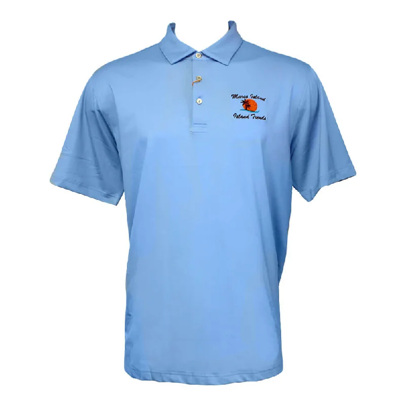 Men's polo shirts slim green-Peter Millar Marco Island Sunshine Solid Performance Jersey Sean Self Collar Polo Shirt - Cottage Blue