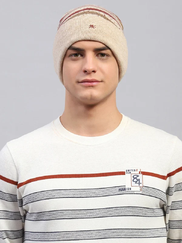 Men's hats classic white-Men Beige Self Design Cap