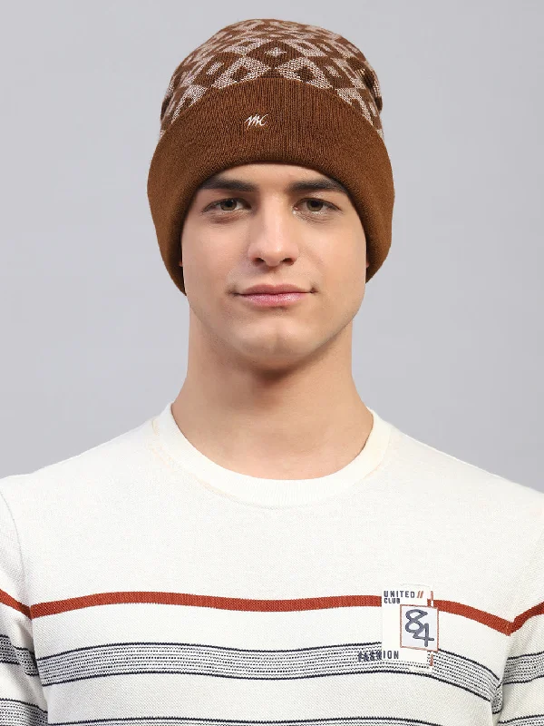 Men's hats lightweight tan-Men Brown Self Design Cap