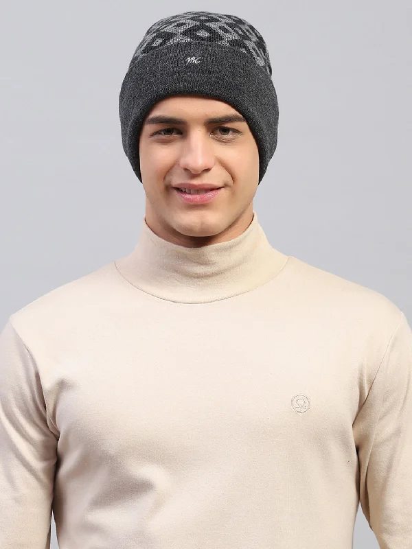 Men's hats stylish tan-Men Grey Self Design Cap