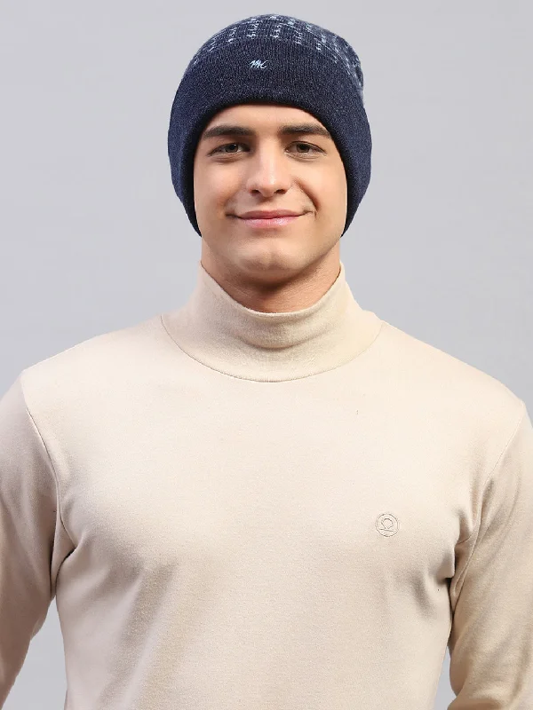 Men's hats warm green-Men Navy Blue Self Design Cap