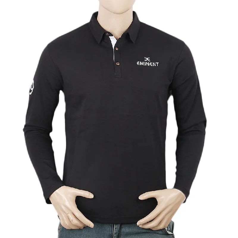 Men's polo shirts everyday brown-Men's Eminent Full Sleeves Polo T-Shirt - Black