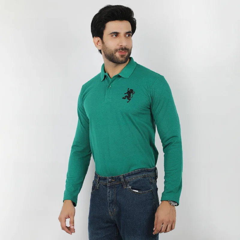 Men's polo shirts slim fit-Men's Full Sleeves Polo T-Shirt - Green