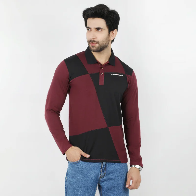 Men's polo shirts trendy black-Men's Full Sleeves Polo T-Shirt - Maroon