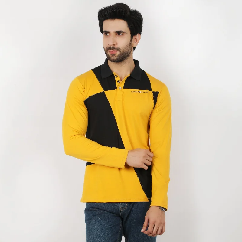 Men's polo shirts trendy brown-Men's Full Sleeves Polo T-Shirt - Mustard